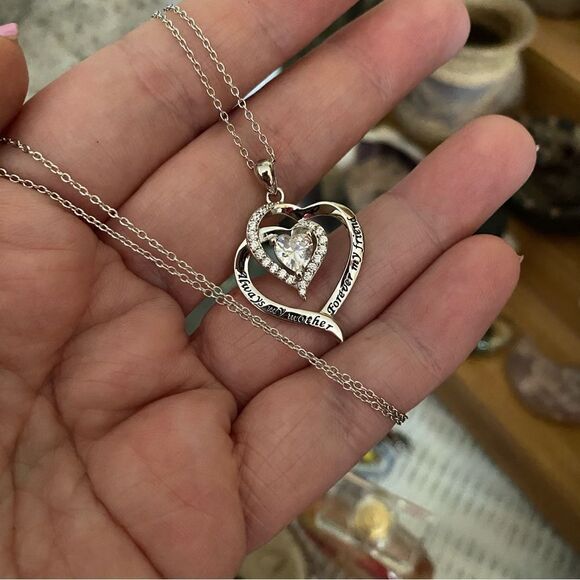 Always My Mother Forever My Friend Sterling Silver CZ Necklace - Picture 3 of 7
